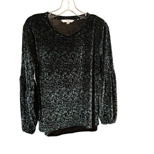 Erin London Velvet Long Sleeve Geometric Print Top Size Petite Medium Pre Owned